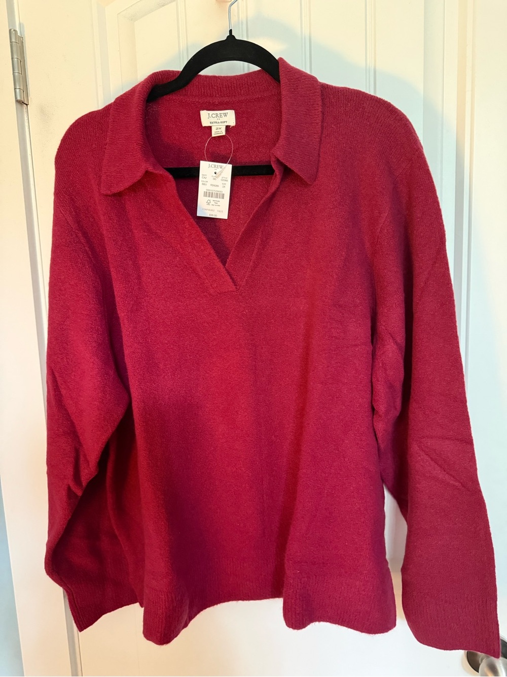J. Crew Women's V-Neck Collared Sweater in Raspberry